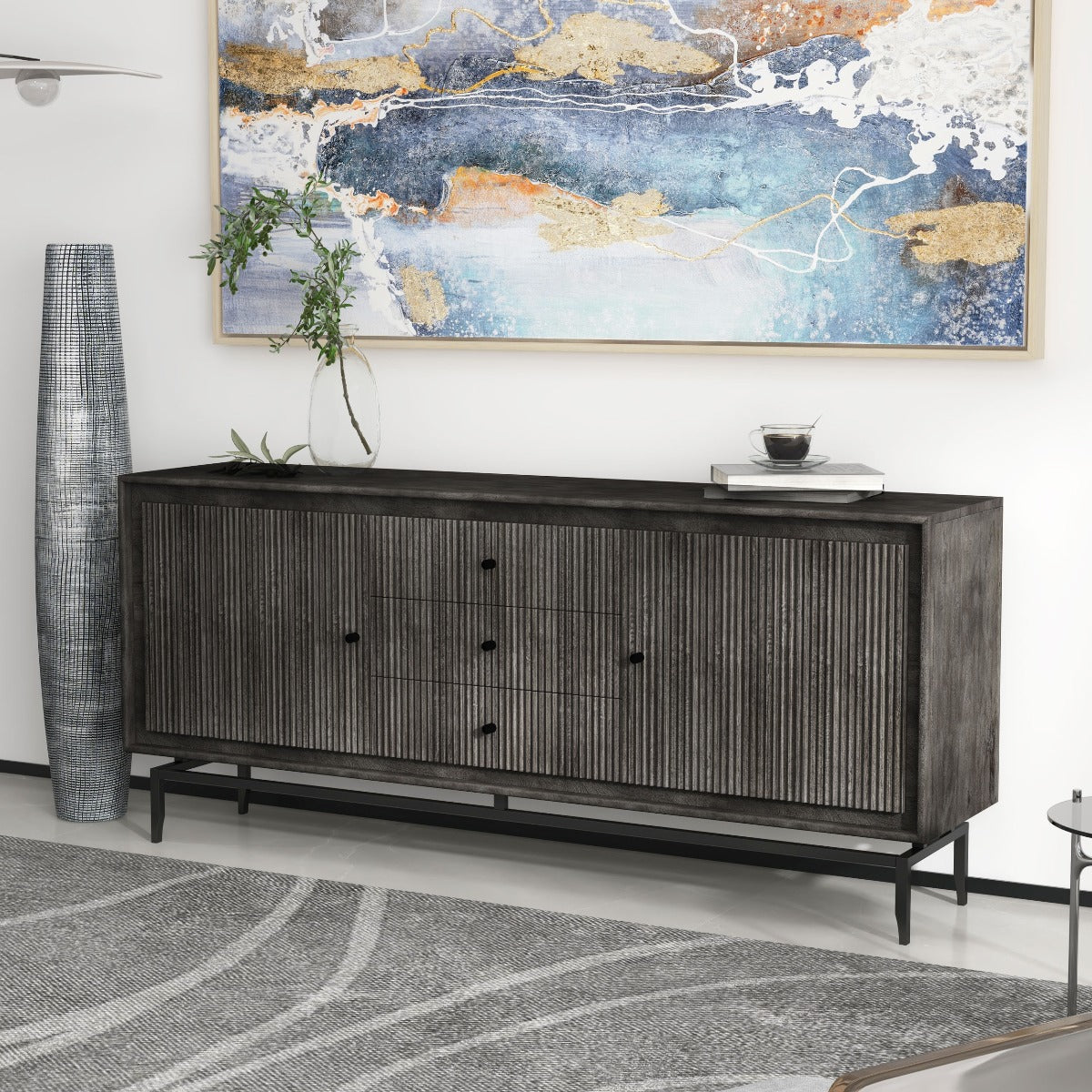 REAL WOOD SIDEBOARD, BLACK