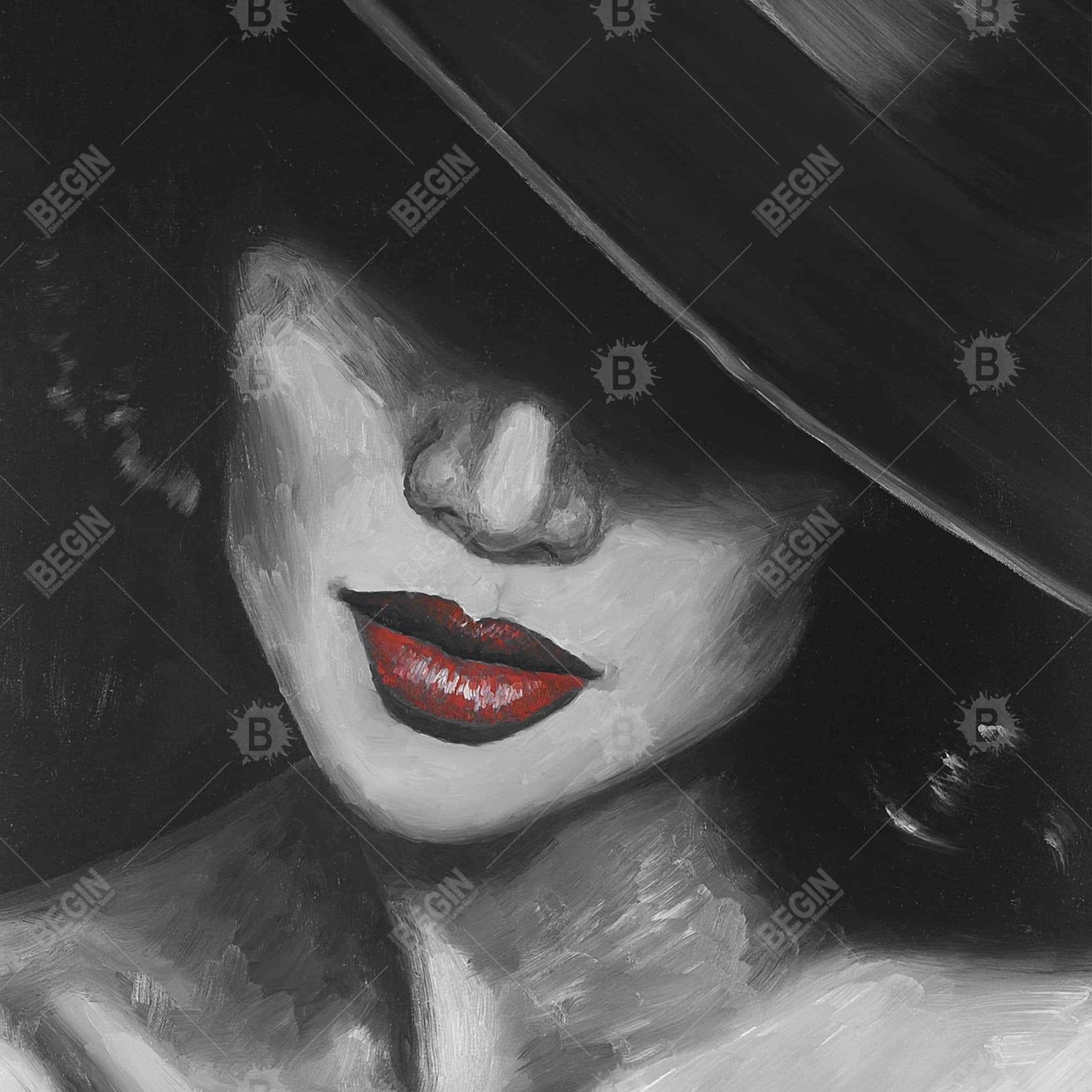 Mysterious Red Lips | Fine Art Print On Canvas 36" X 36"