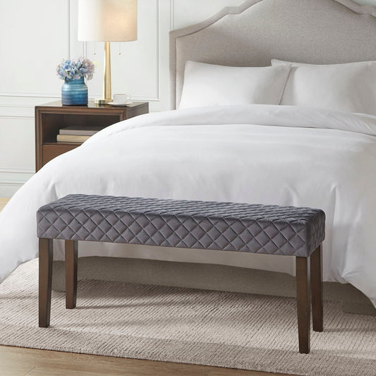 Diamond Quilted Upholstered Accent Bench, Grey