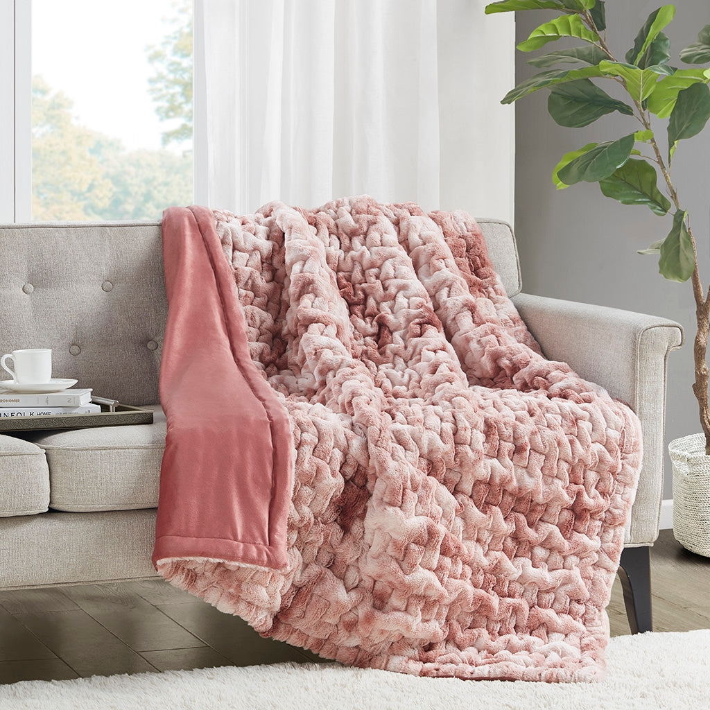 Ruched Fur Throw 50x60", Tie Dye Pink