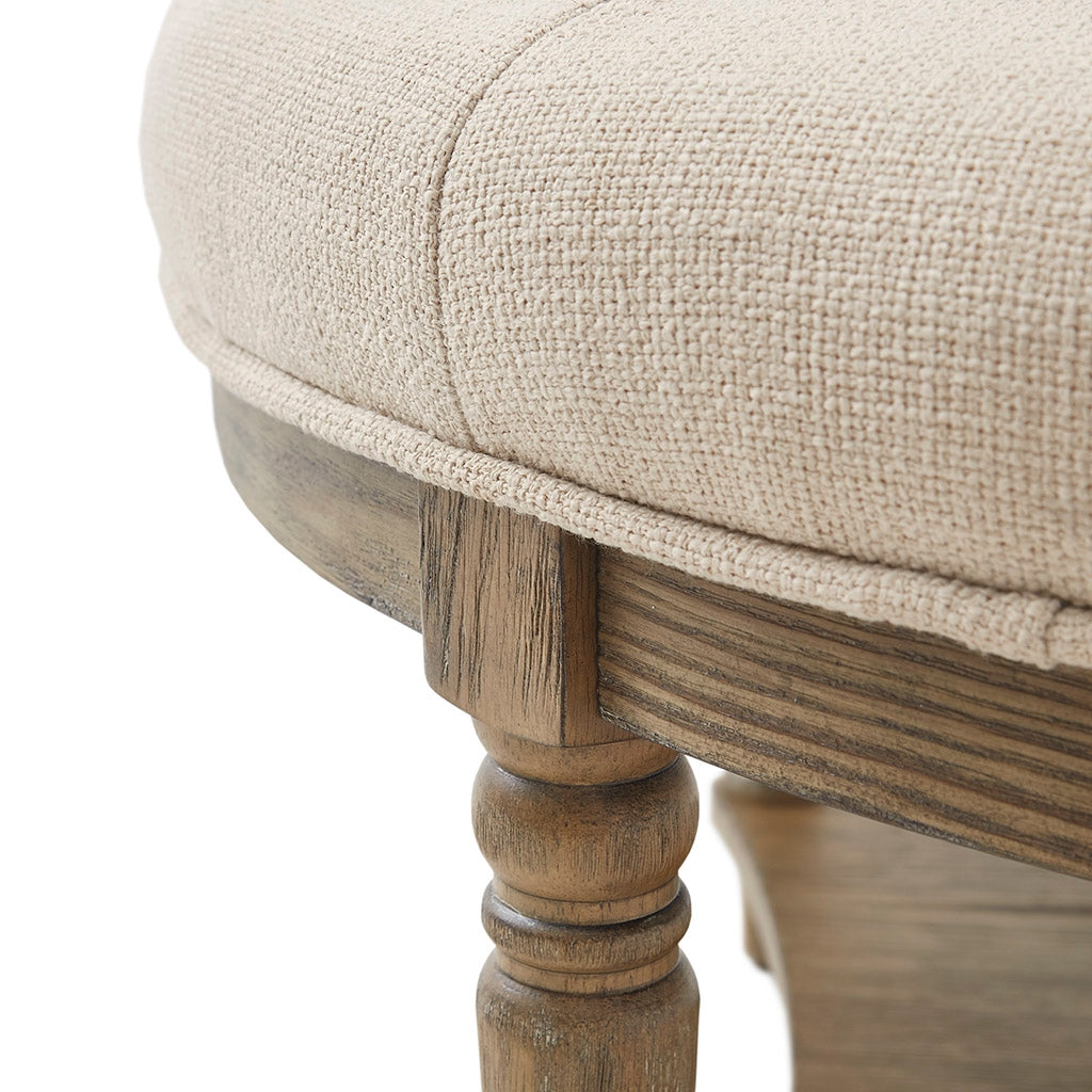 Country Style Round Ottoman with Bottom Shelf, Cream *