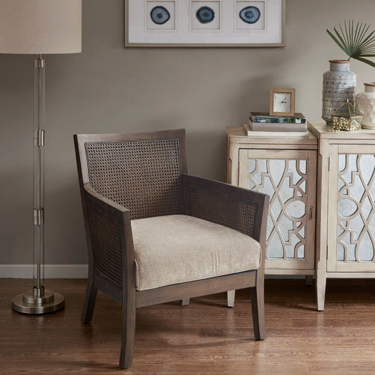 Cane Armed Accent Chair with Espresso Wood Finish