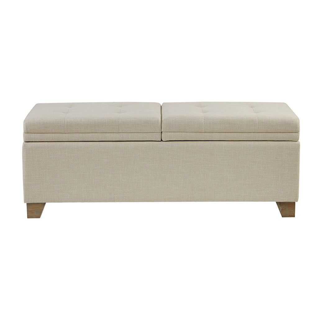 Upholstered Storage Bench Ottoman, Linen