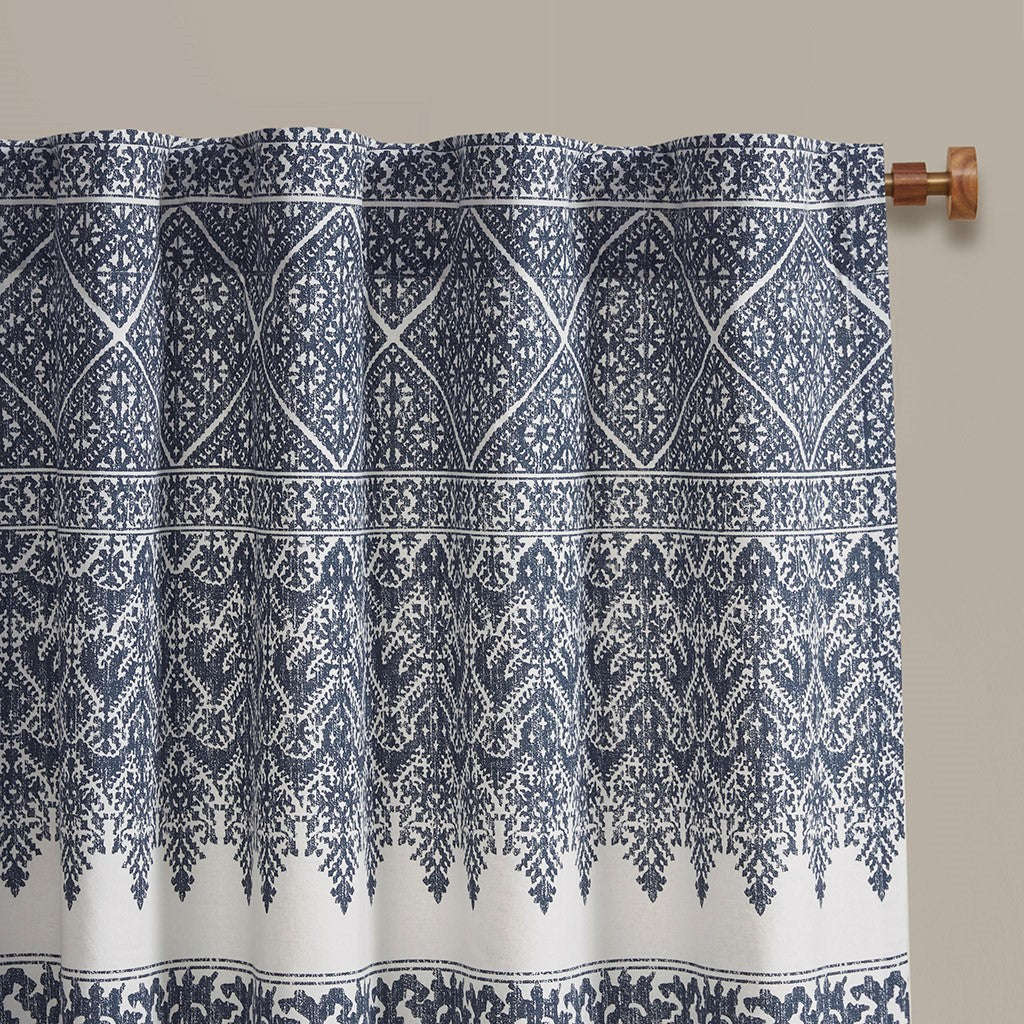 Tufted Boho Window Curtain, Navy Blue (1 PANEL)