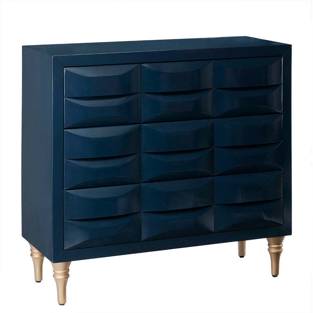 Gloss Wood Finish 3-Drawer Chest, Navy Blue (Ltl)