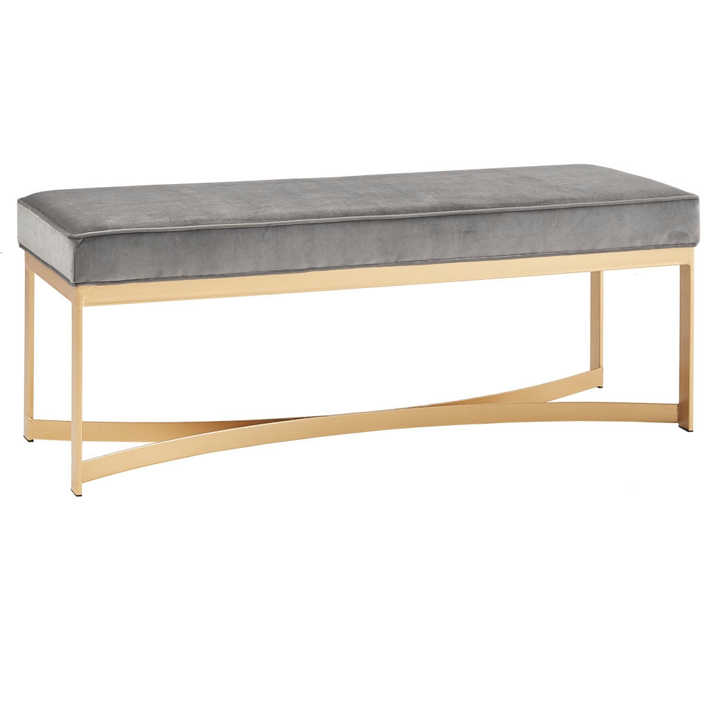 Modern Gold Base Accent Bench, Grey