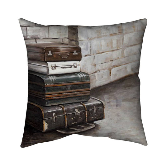 Four Old Traveling Suitcases | Indoor Pillow Cover 16" X 16"