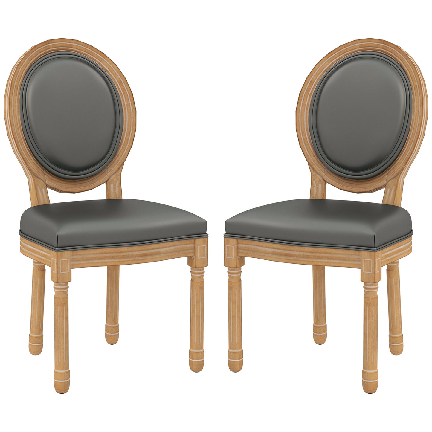 Dining Chairs Set of 2, French Vintage Style Chair with PU Leather Upholstery and Wooden Legs