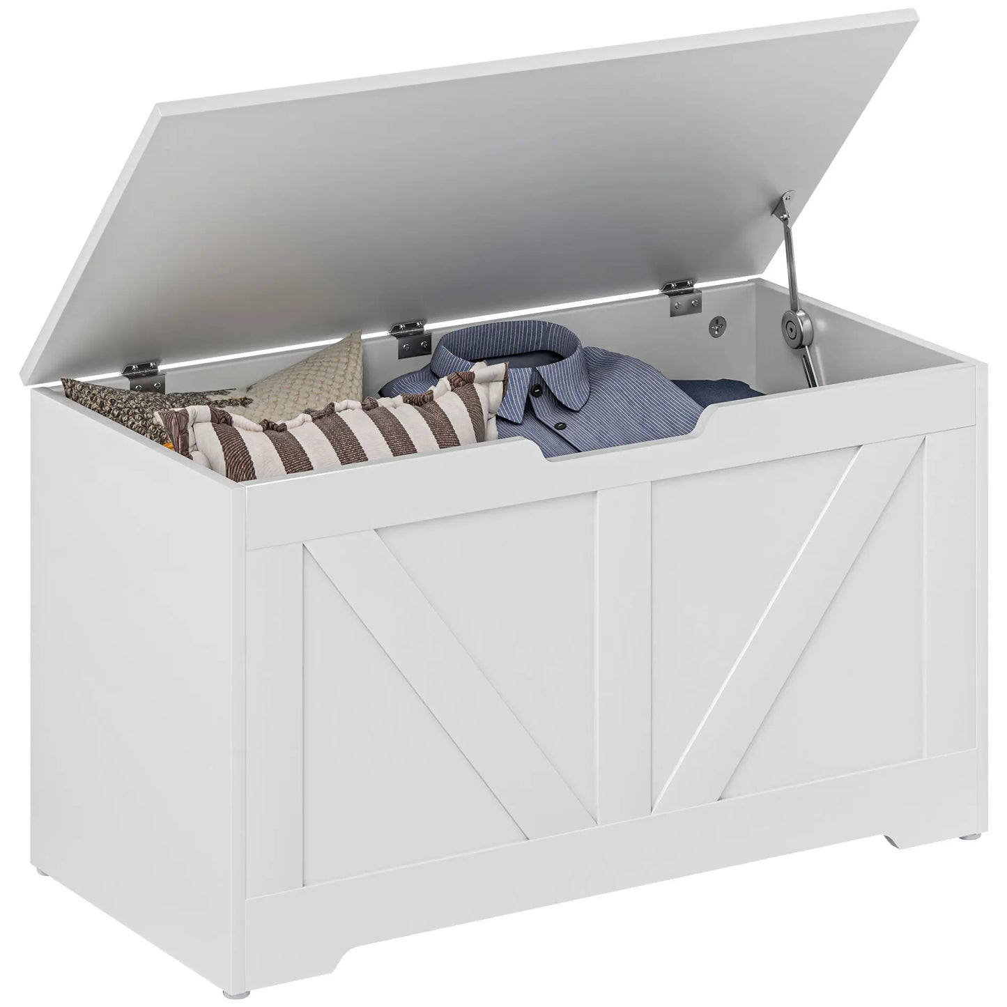 31.5 Inches Storage Chest with 2 Safety Hinges in White Wood Grain