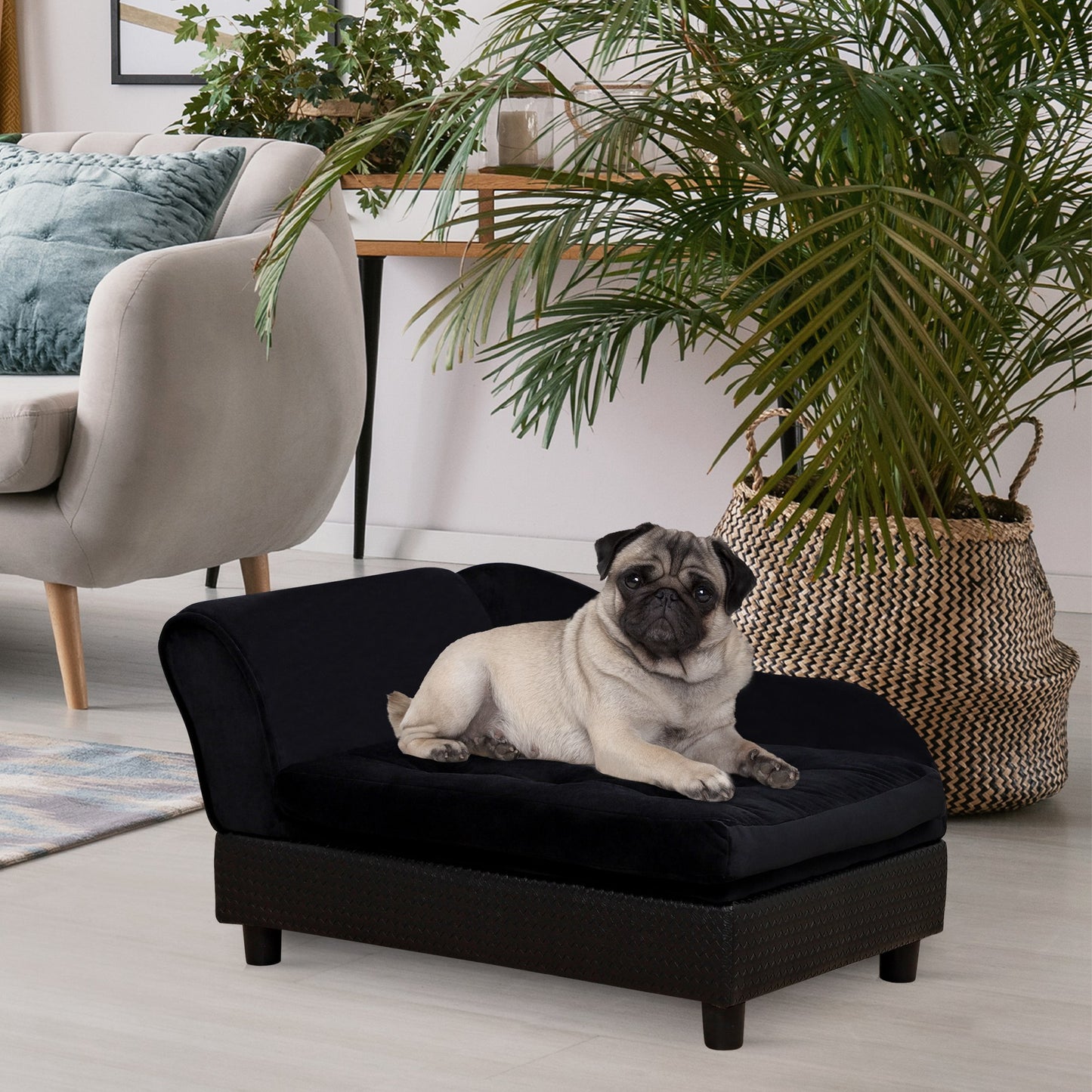 Pet Sofa Dog Couch Chaise Lounge Pet Bed with Storage Function Small Sized Dog Various Cat Sponge Cushioned Bed Lounge, Black