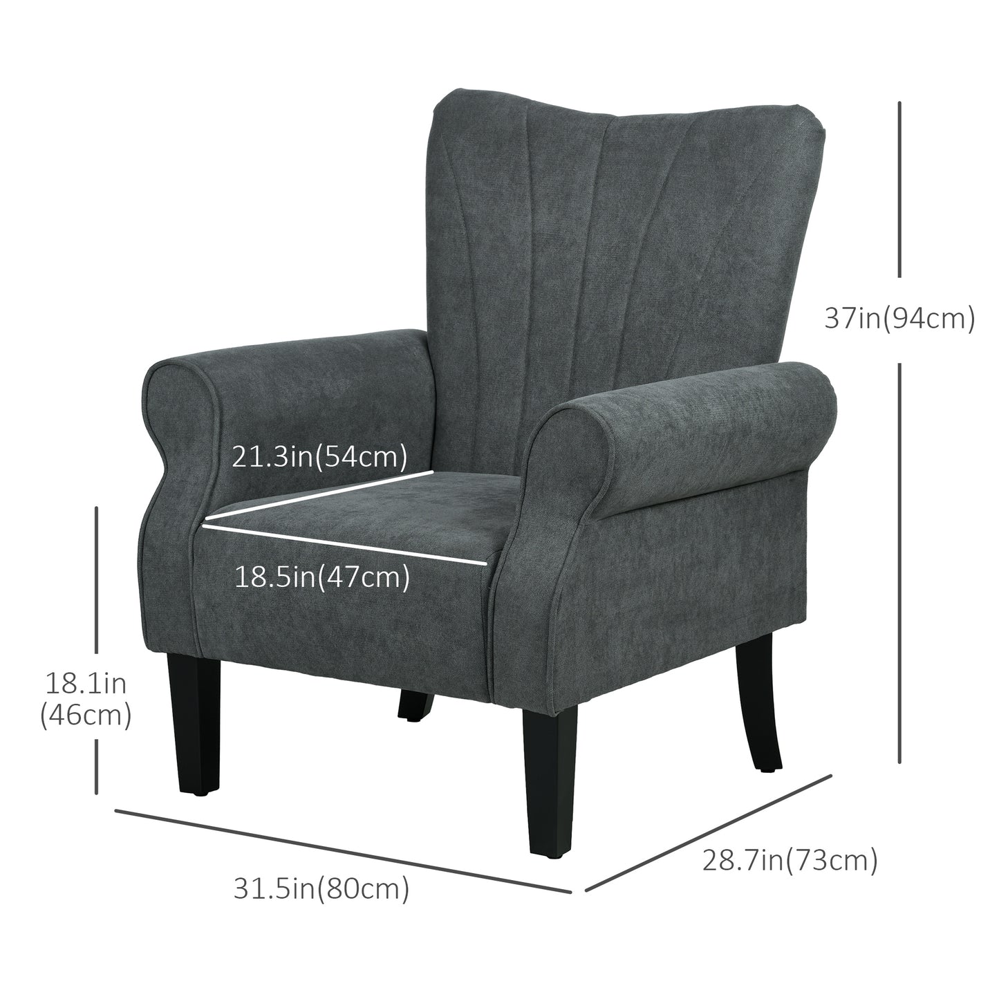 Modern Accent Chair with Wood Legs for Living Room, Bedroom, Home Office, Dark Grey