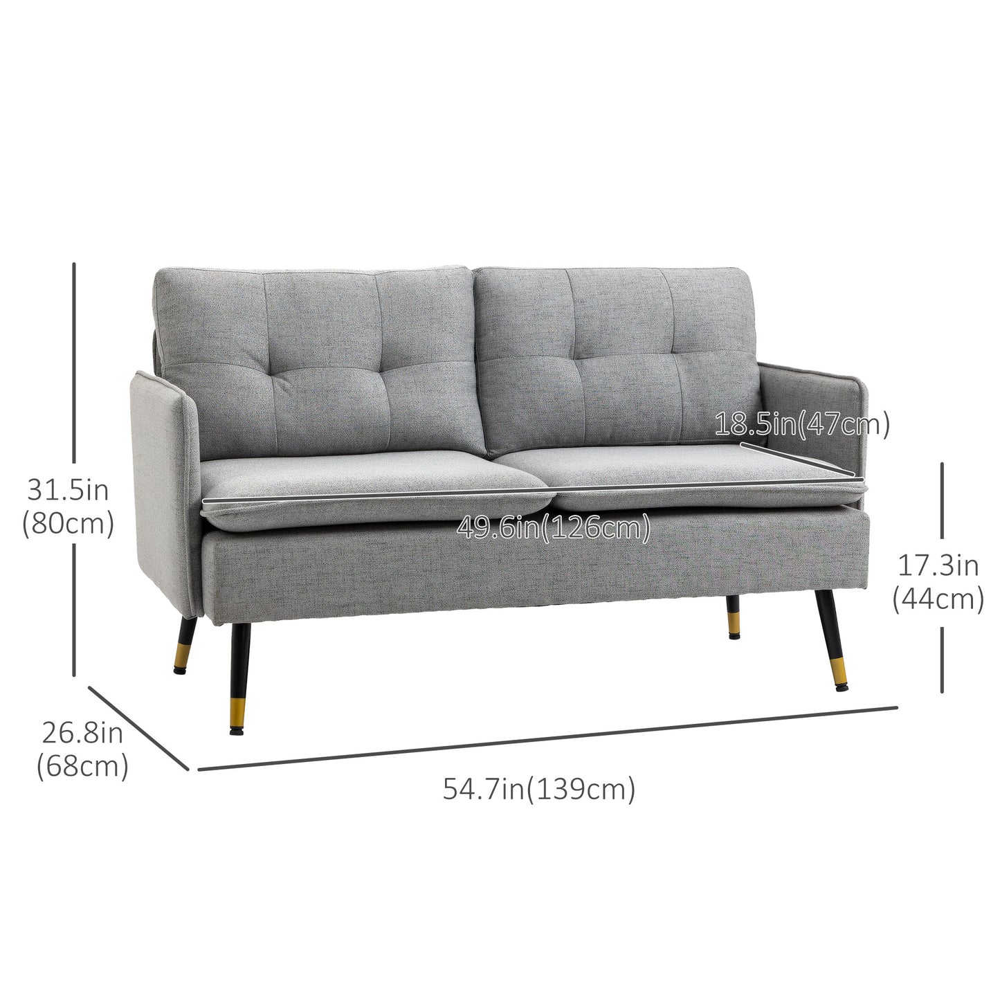 55" Loveseat Sofa with Button Tufting, Upholstered Small Couch for Small Space, Grey