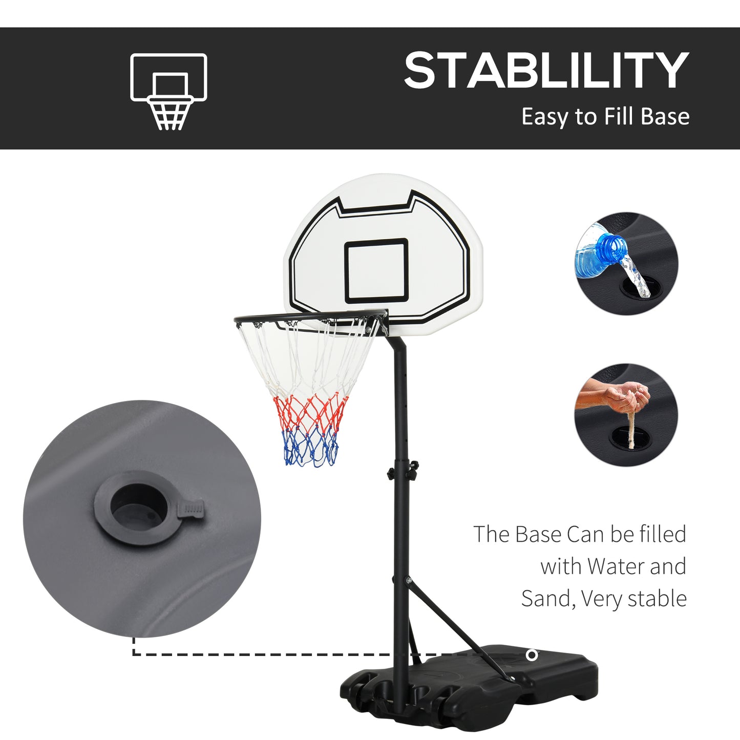 51"-64" Height Adjustable Basketball System Poolside Hoop Stand Portable with Wheels