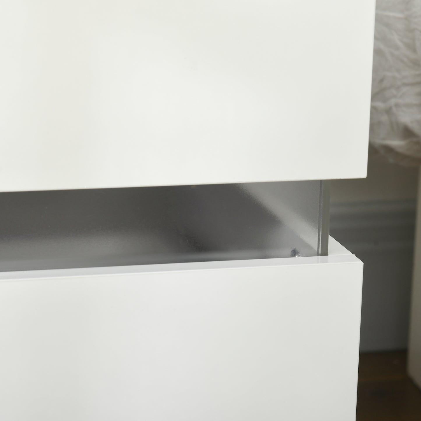 Modern Nightstand, Bedside Table with 2 High Gloss Drawers, USB Powered RGB LED Lights, Remote , white