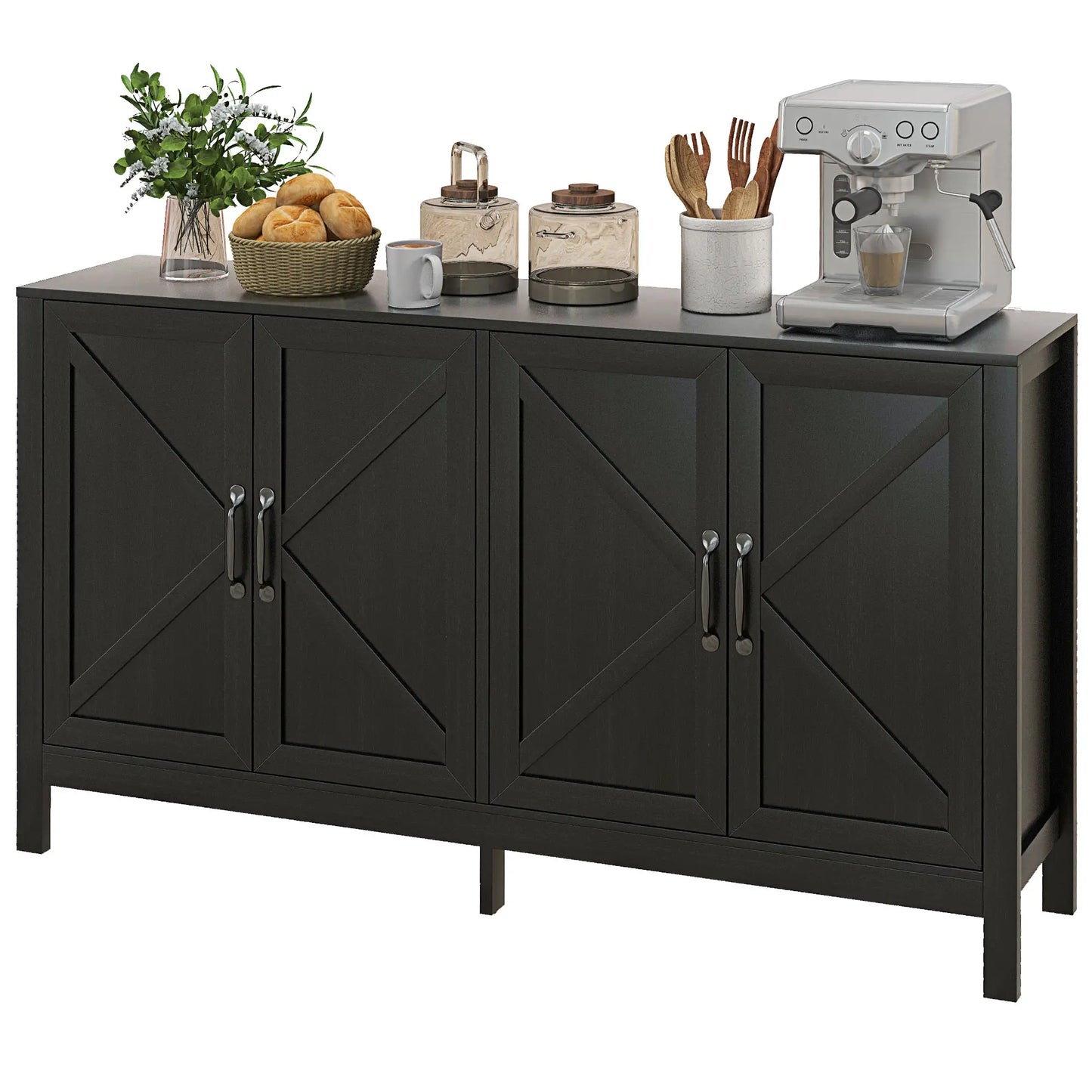 Sideboard Buffet with Barn Door and Adjustable Shelf in Black