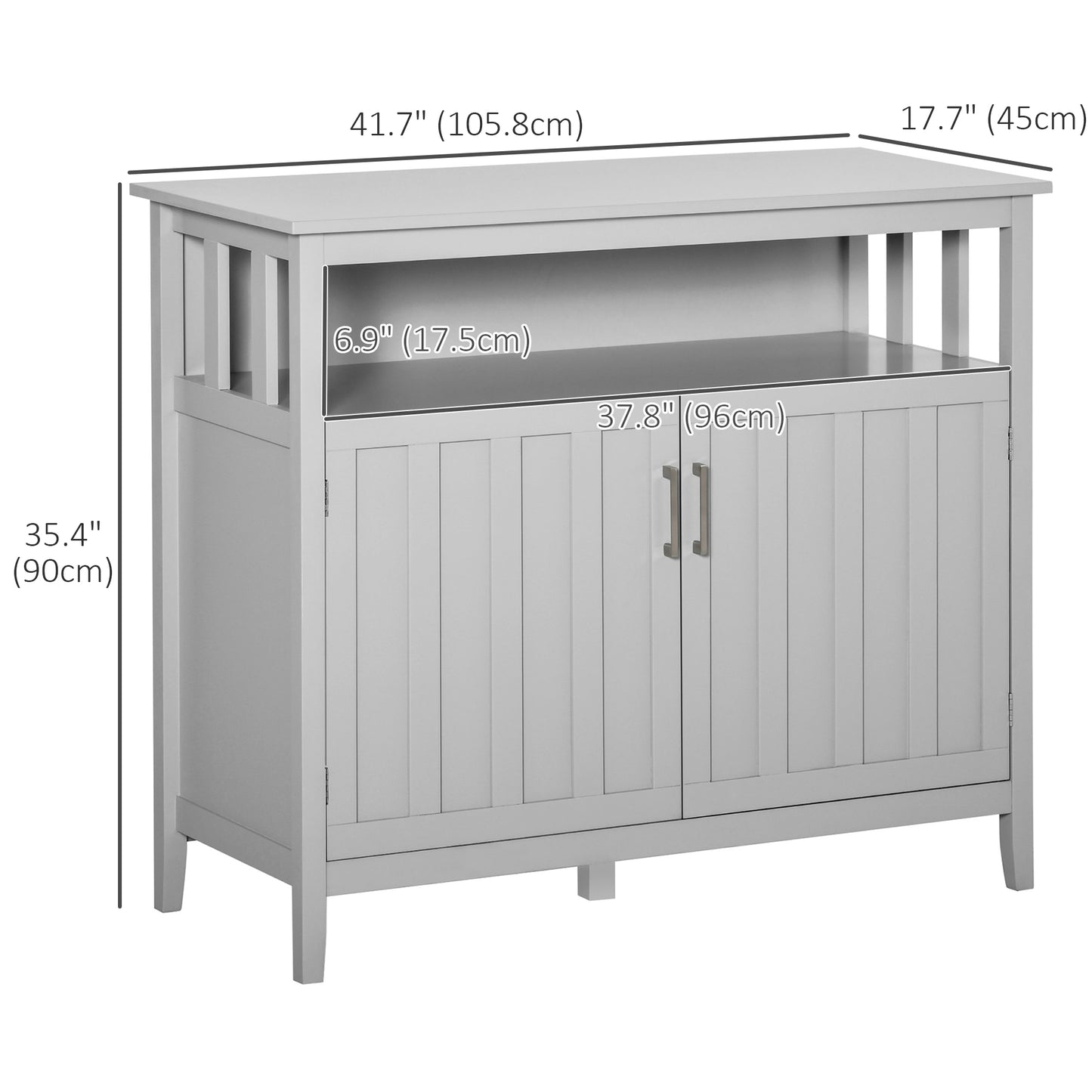 Small Sideboard Buffet Server with 2 Doors and Adjustable Shelves for Kitchen or Dining Room, in Grey