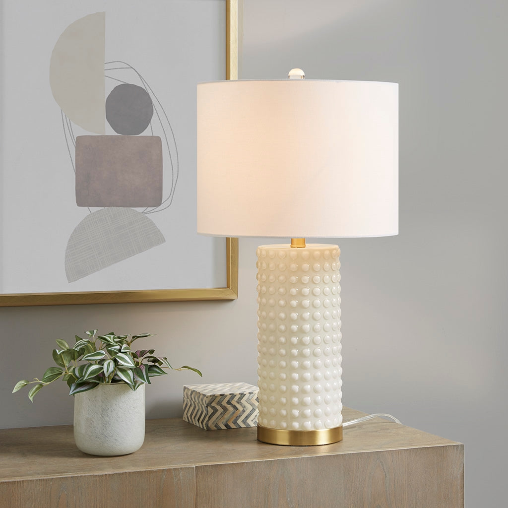 Gold White Glass Textured Dot Table Lamp