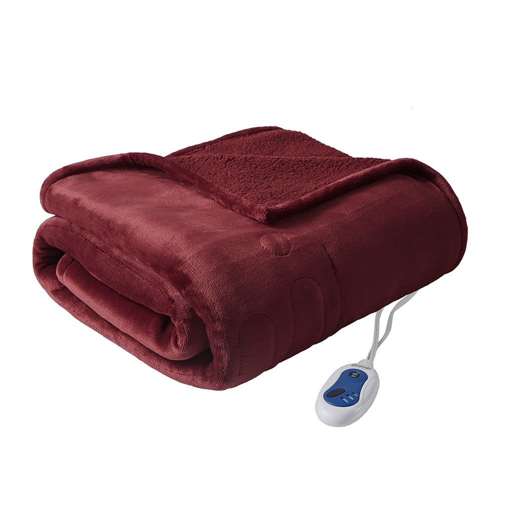 Heated 60x70" Microlight Berber Electric Throw Blanket, Red