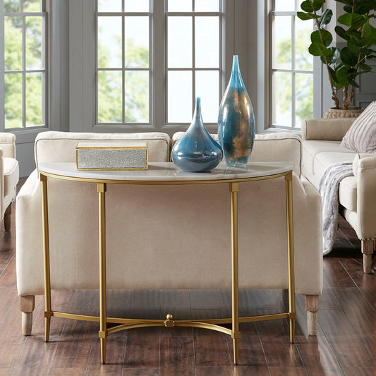 White Marble Tabletop Consol Table with Gold Base