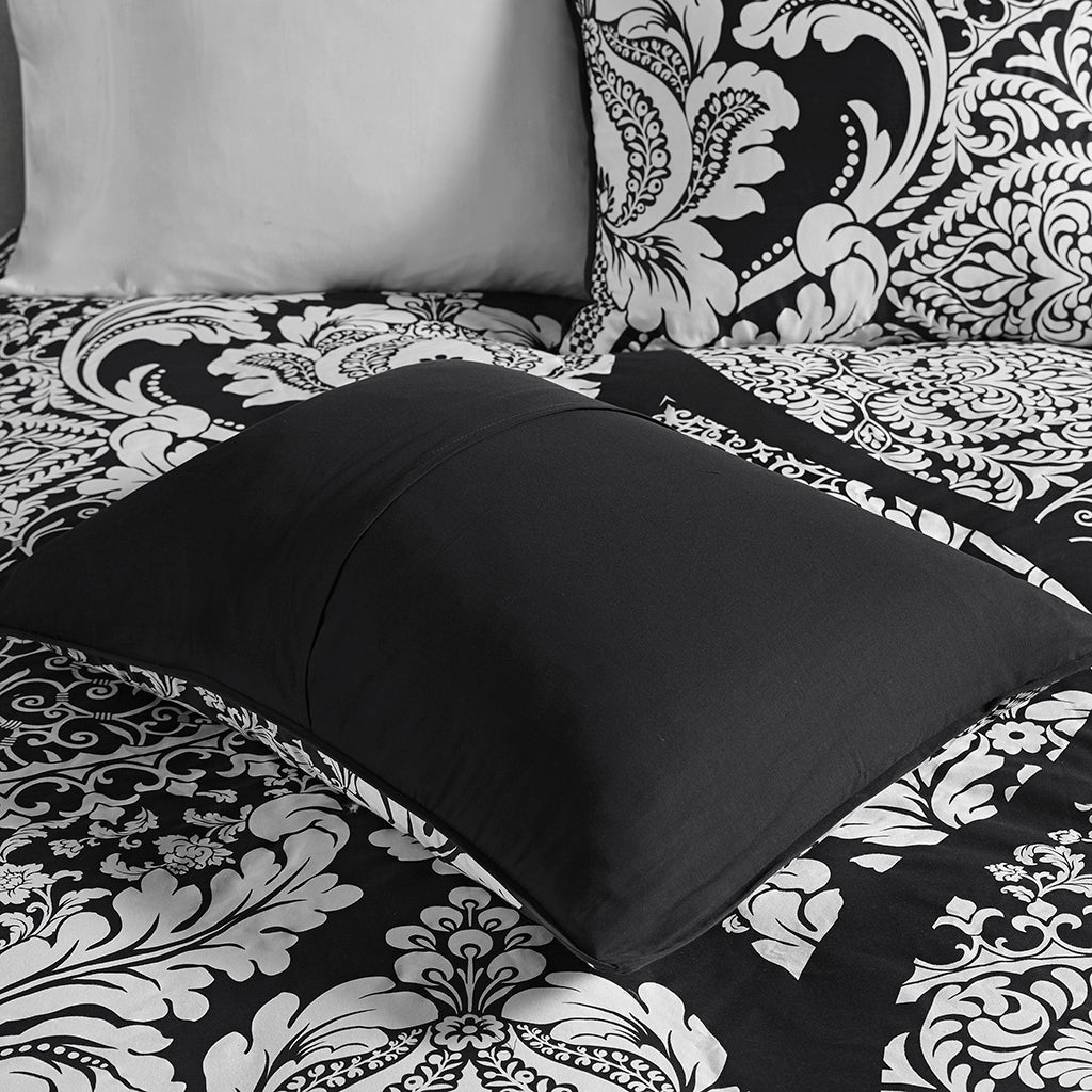 Traditional 7-Piece Cotton Comforter Set, Black in QUEEN