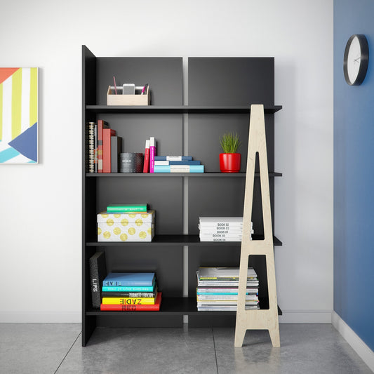 Nexera Atypik Bookcase, Black and Birch Plywood