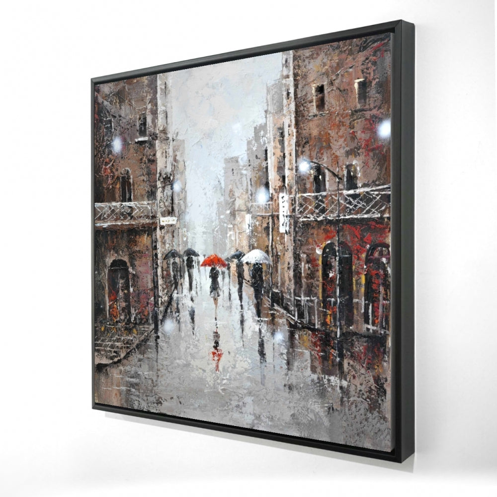 City Rain | Framed Print On Canvas 48" X 48"