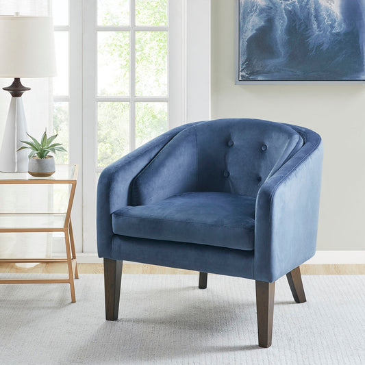 Tufted Mid-Centruy Barrel Accent Chair, Blue Velvet