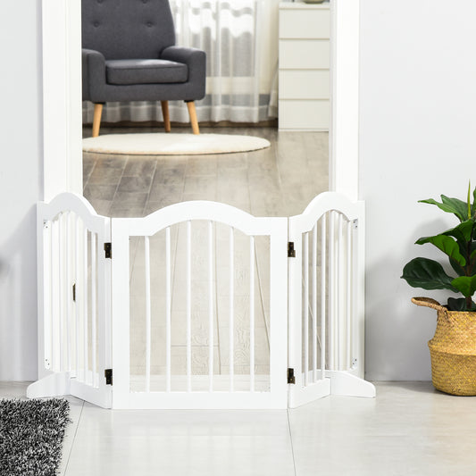 Freestanding Pet Gate for Dogs 24" Tall Foldable Dog Gates Indoor Wooden Barrier 3 Panels with 2 Support Feet, for Doorway Stairs, White
Cli