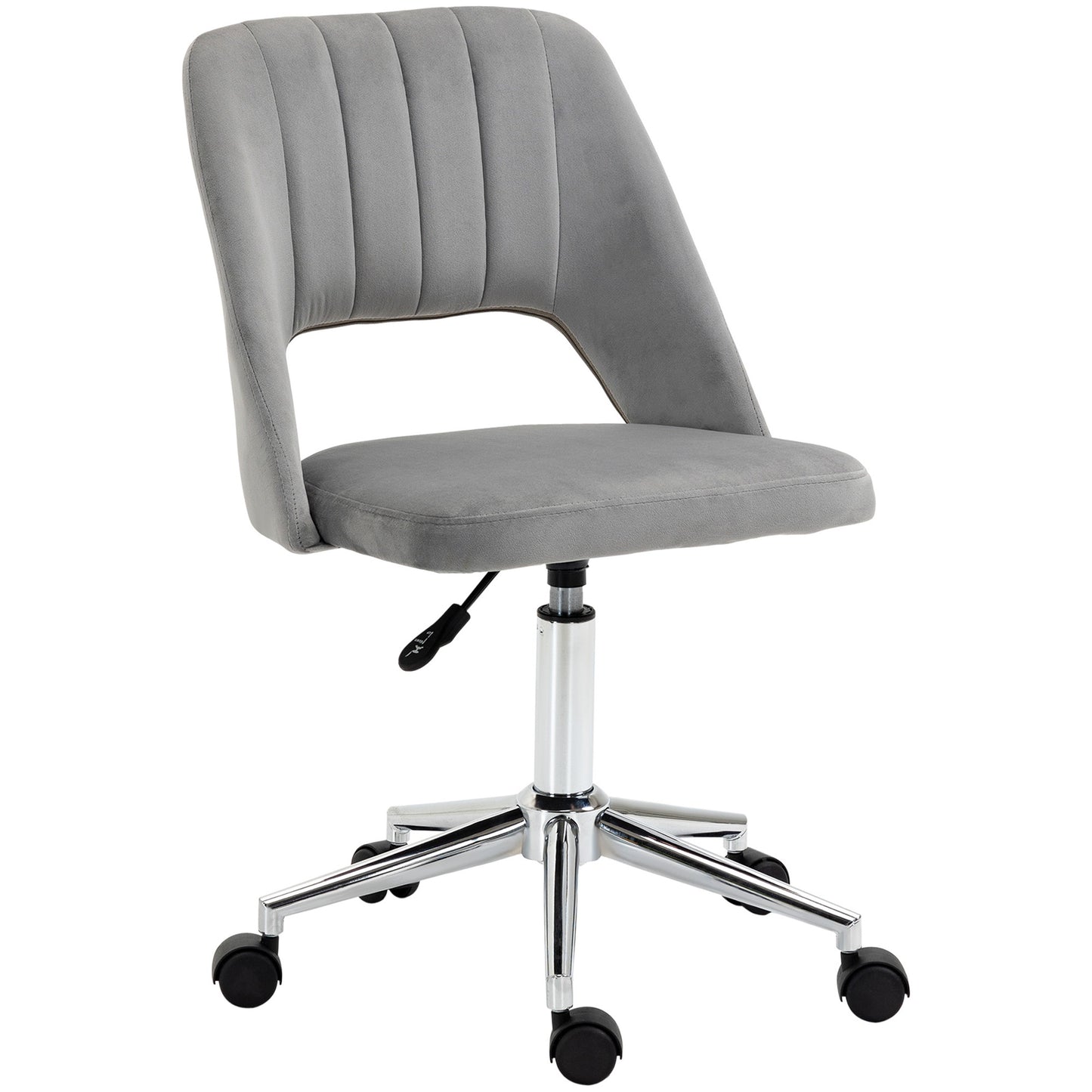 Mid Back Office Chair Velvet Fabric Swivel Scallop Shape Computer Desk Chair, Grey