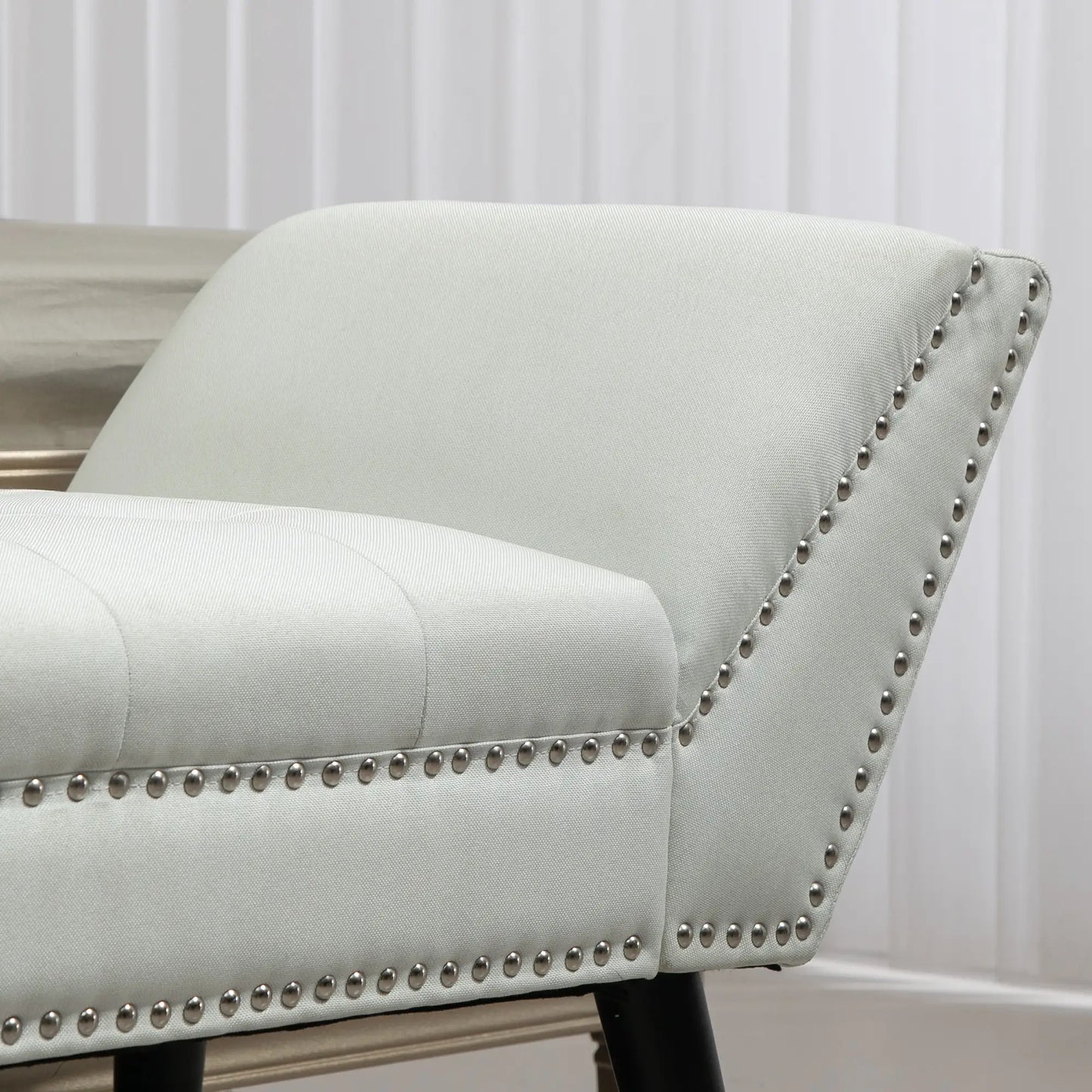 Modern Upholstered Bench with Arms and Nailhead Trim in white