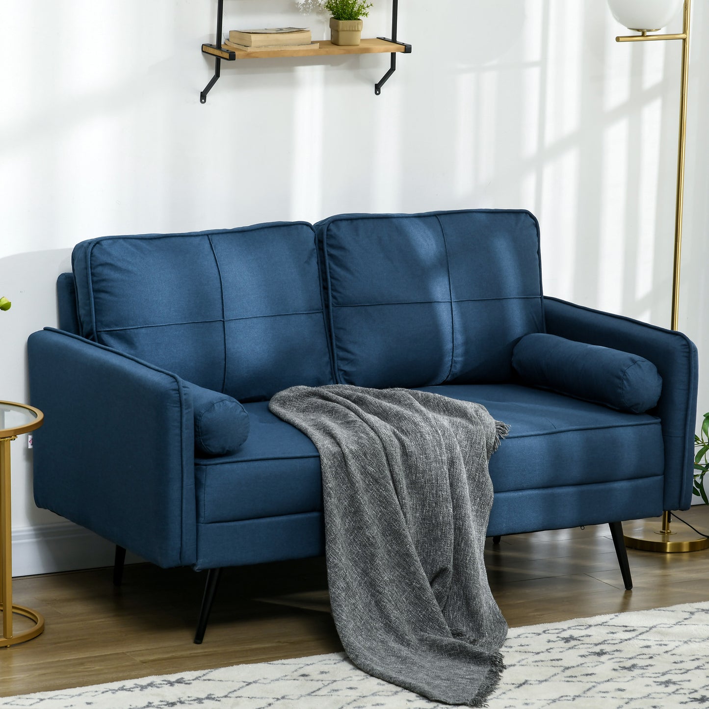 56" Loveseat Sofa with Back Cushions and Pillows, Blue