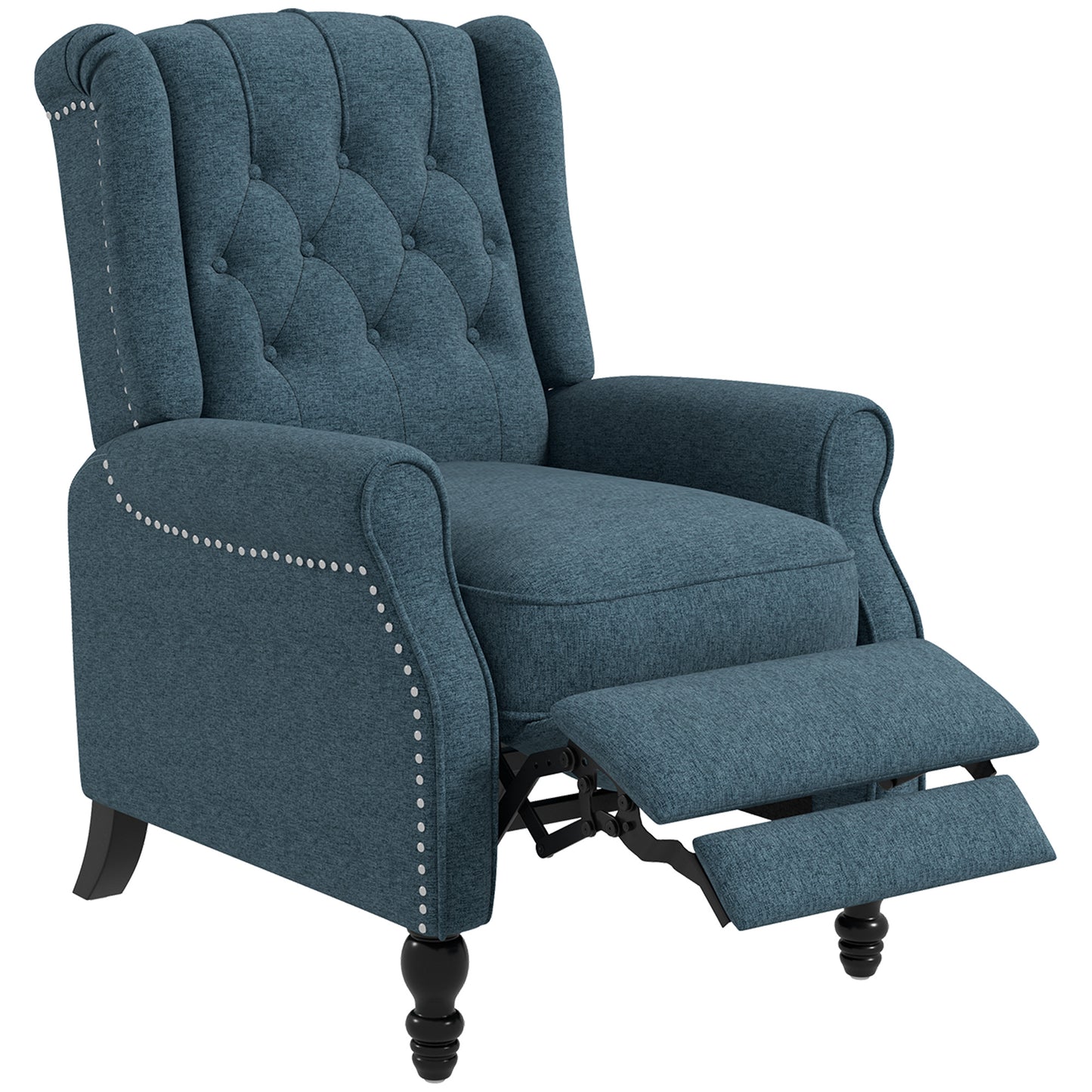 Wingback Reclining Chair with Footrest, Button Tufted Recliner Chair with Rolled Armrests for Living Room, Blue