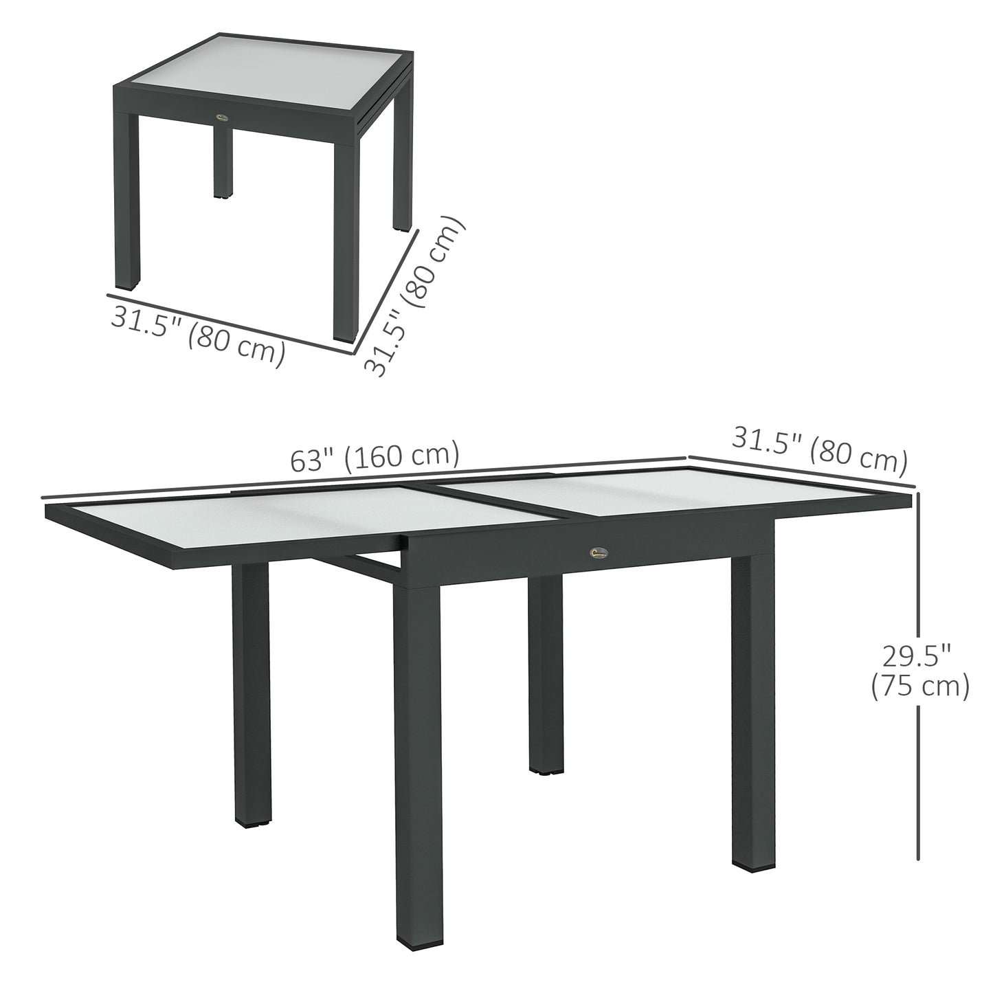 Extendable Patio Dining Table, Tempered Glass Aluminum Outdoor Table for Garden Lawn Backyard, Clear