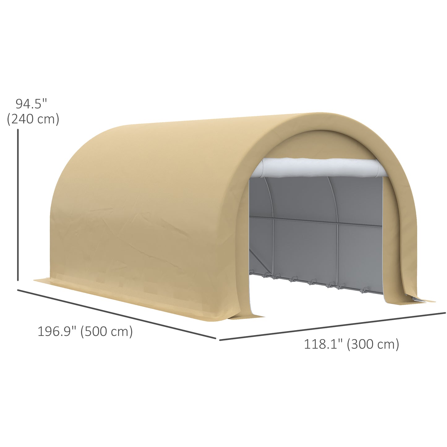 10' x 16' Heavy Duty Portable Carport Tent with Zippered Door, PE Cover for Car, Truck, Boat, Motorcycle, Bike, Beige