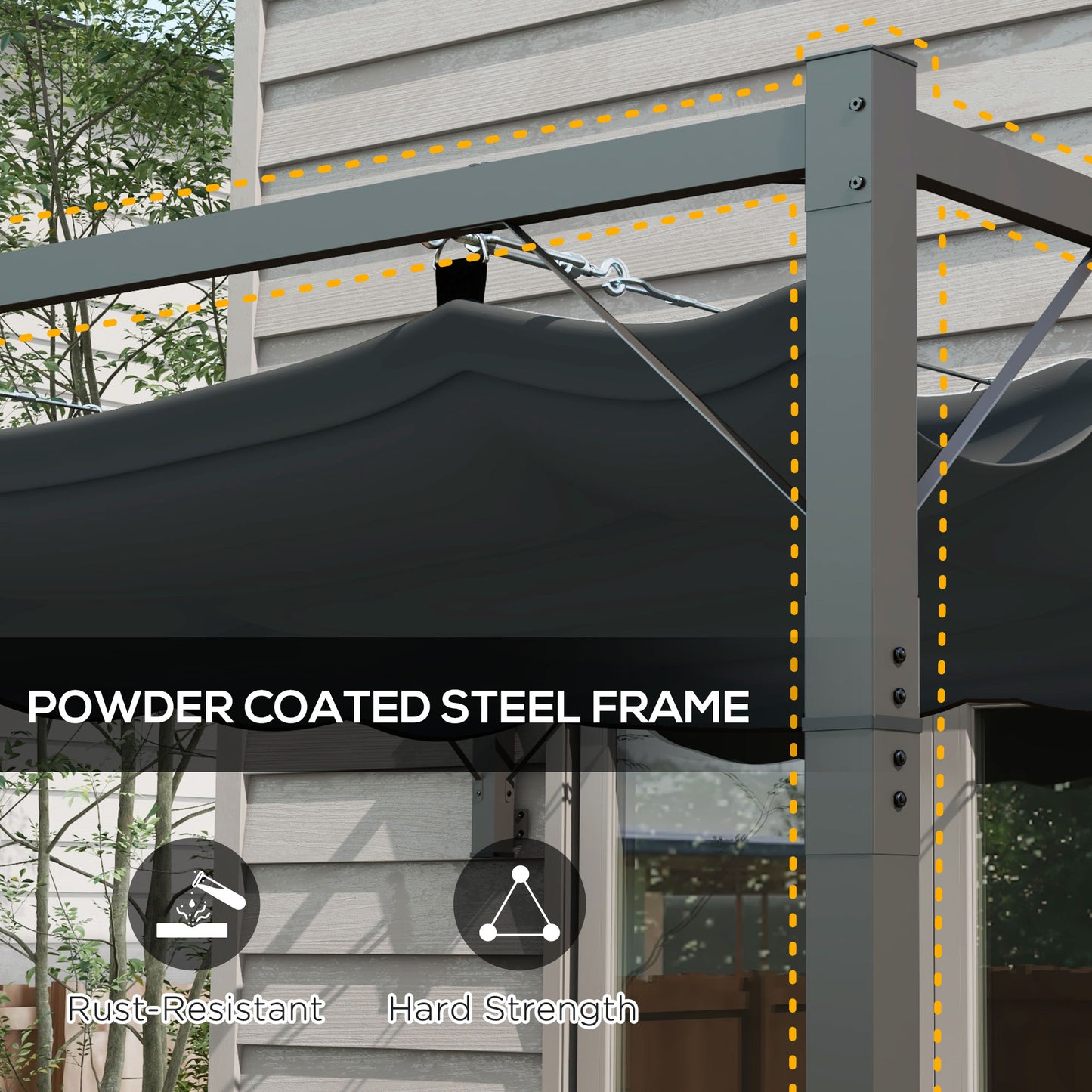 Metal Pergola with Retractable Roof, 10' x 10' Wall Mounted Outdoor Gazebo Sun Shade Shelter