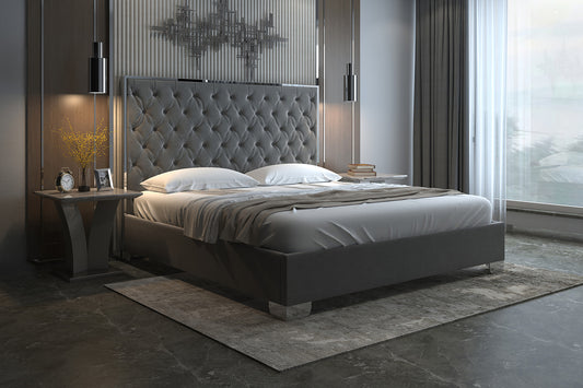 Lucille 78" King Bed in Grey and Silver