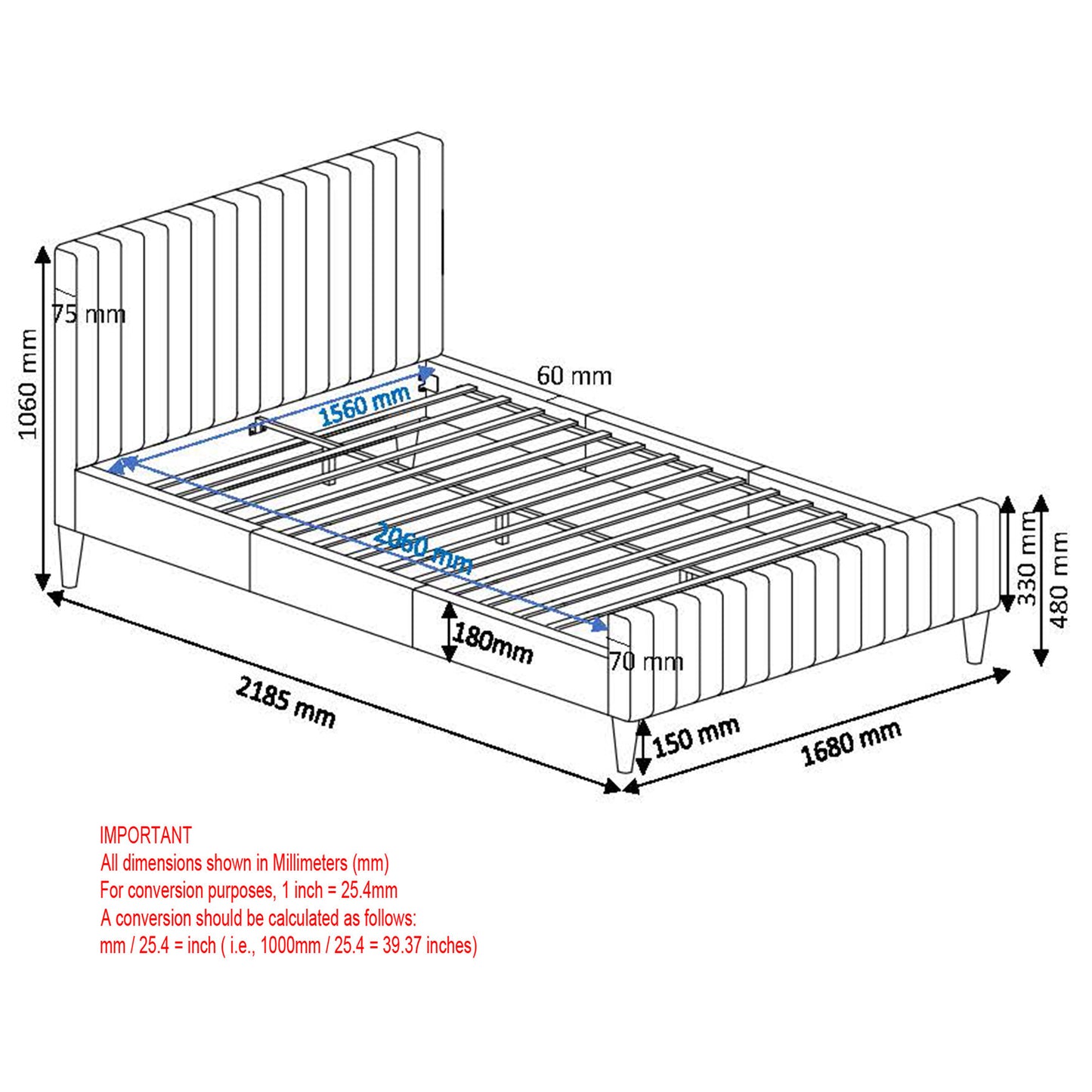 Hannah 60" Queen Platform Bed in Charcoal