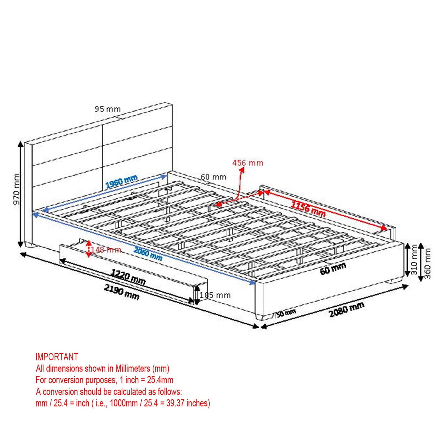 78" King Platform Bed w/Drawers in Light Grey