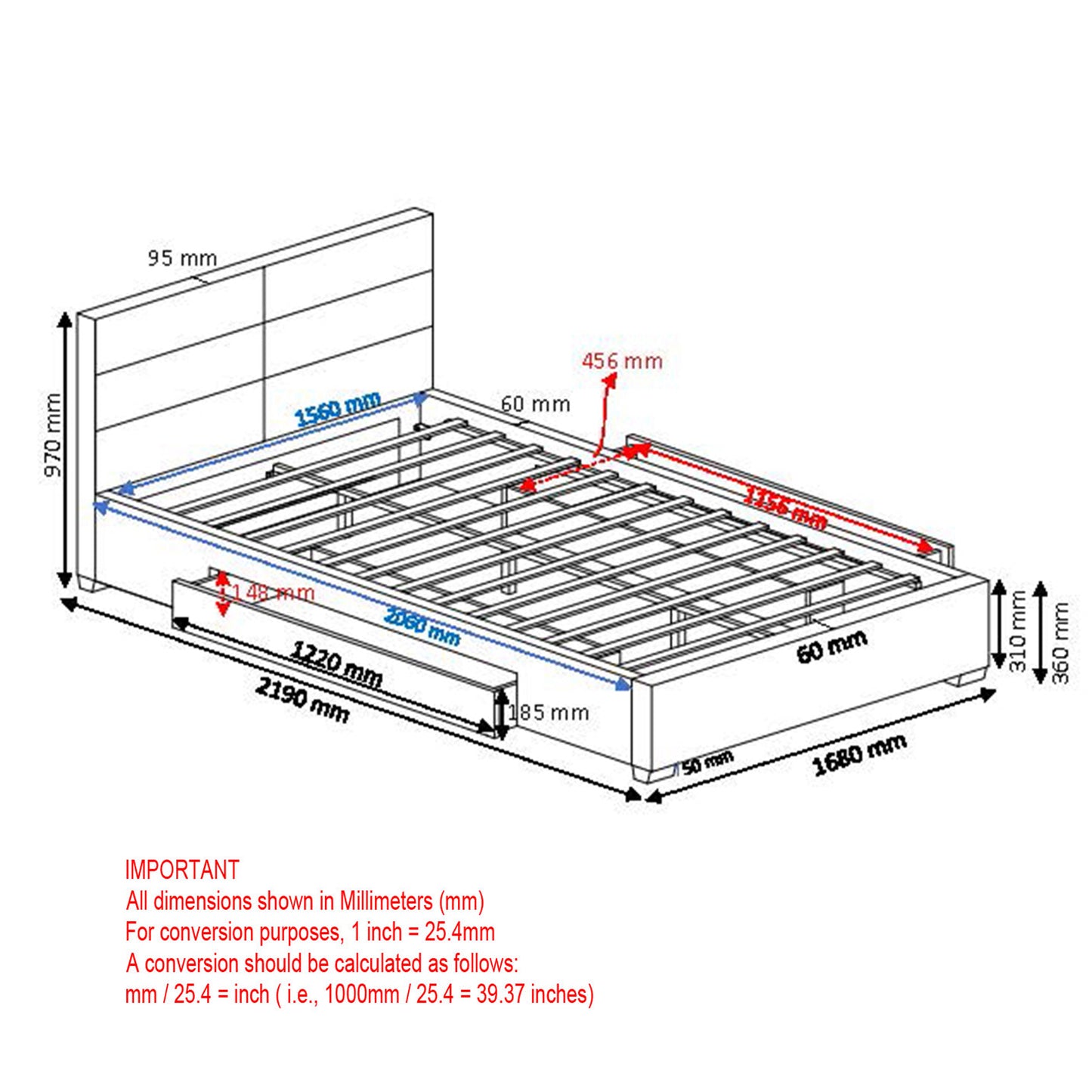 60" Queen Platform Bed w/Drawer in Light Grey