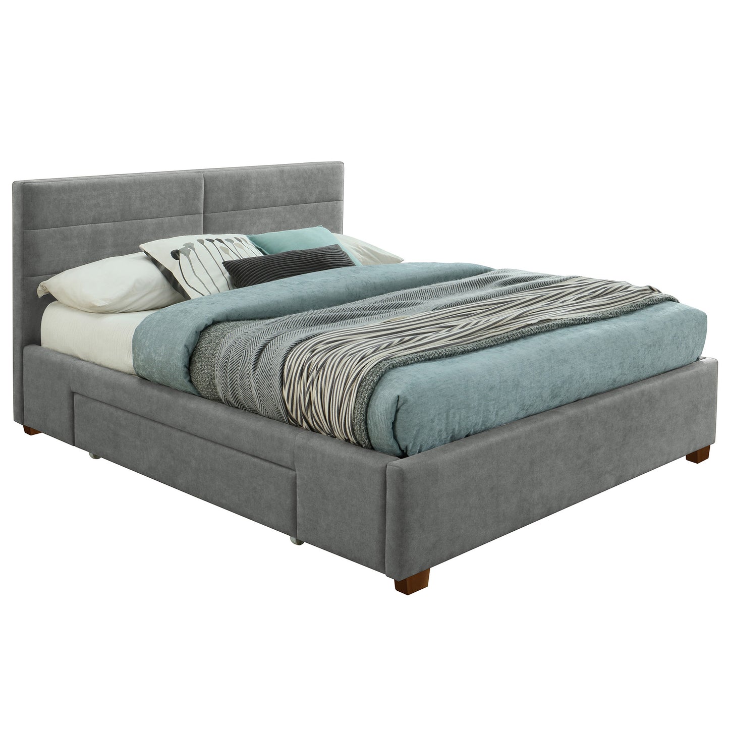 60" Queen Platform Bed w/Drawer in Light Grey