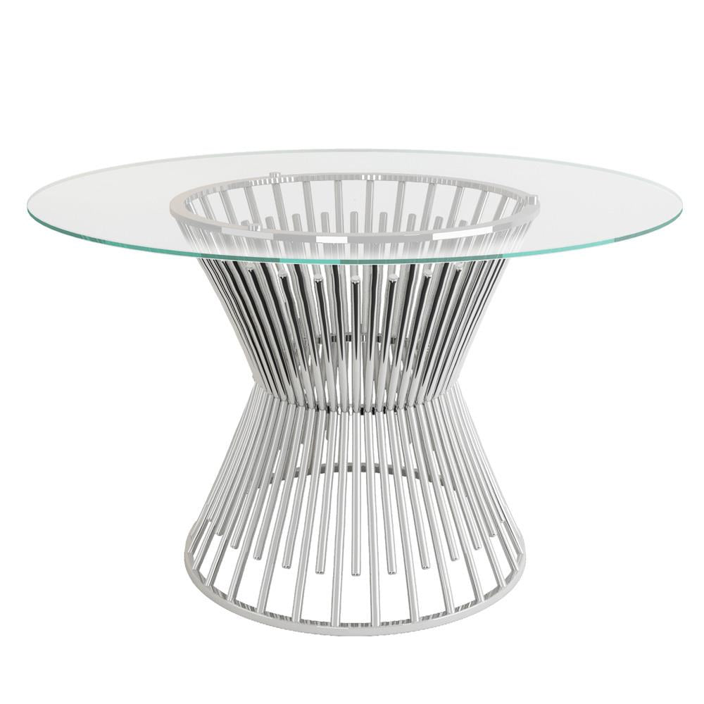 Chrome Steel Circular, Glass Top Dining Table