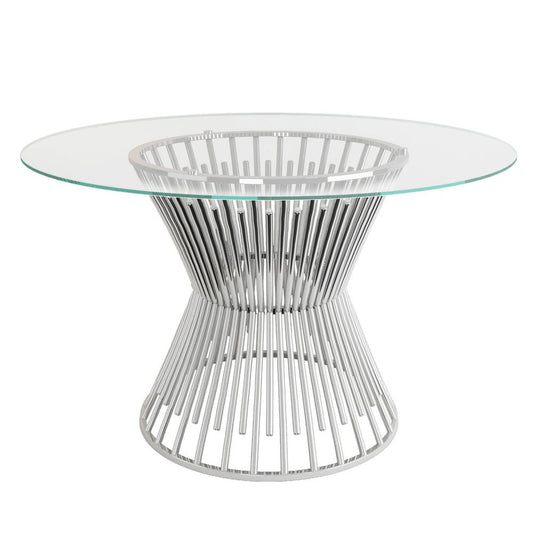 Chrome Steel Circular, Glass Top Dining Table