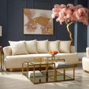 BOSTON 3-Seater Sofa, Matt gold stainless steel base