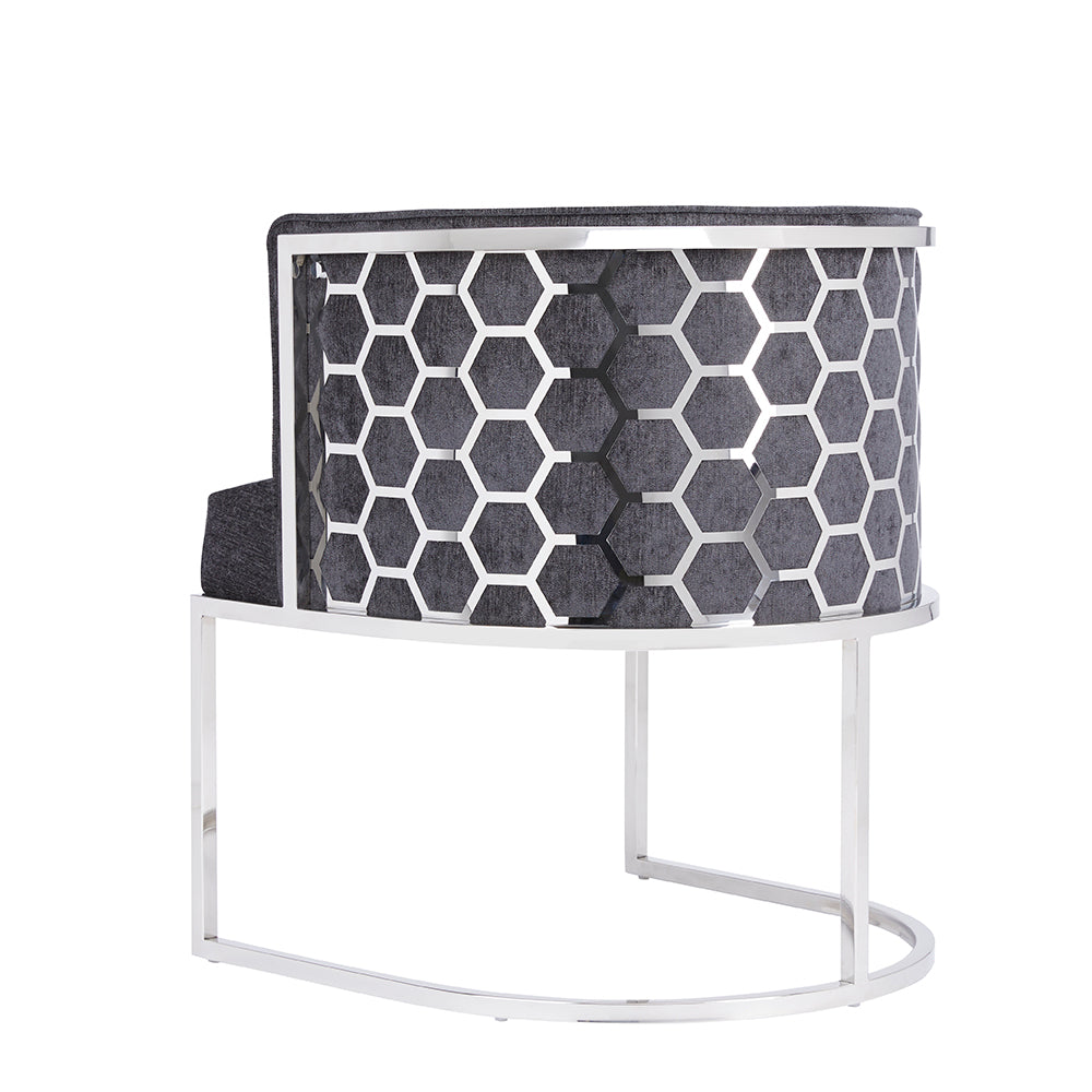 CHAMBERLAIN Accent Chair, CHARCOAL fabric, Polished steel frame