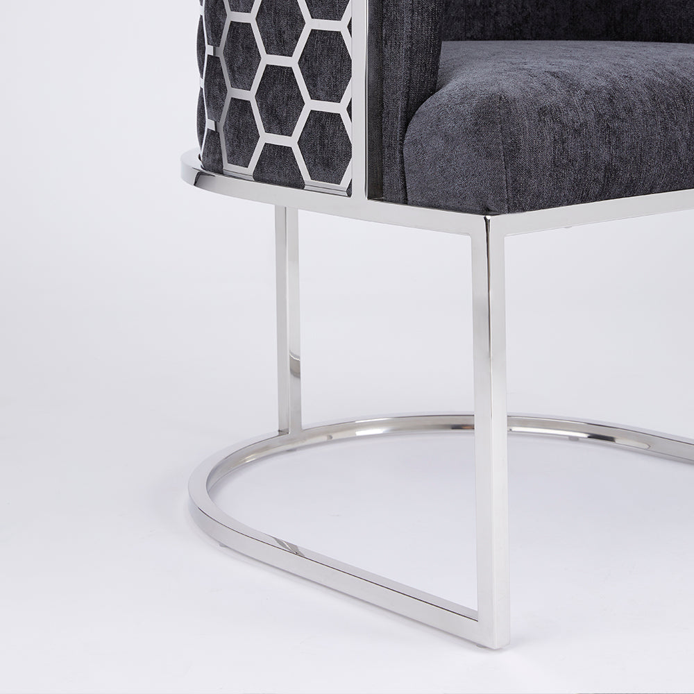 CHAMBERLAIN Accent Chair, CHARCOAL fabric, Polished steel frame