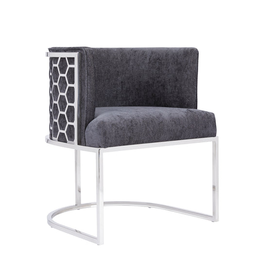 CHAMBERLAIN Accent Chair, CHARCOAL fabric, Polished steel frame