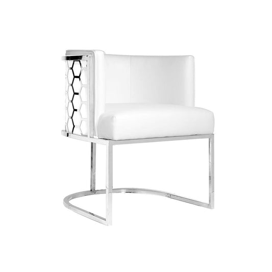 CHAMBERLAIN Accent Chair, White ASPEN PU + Polished Steel frame