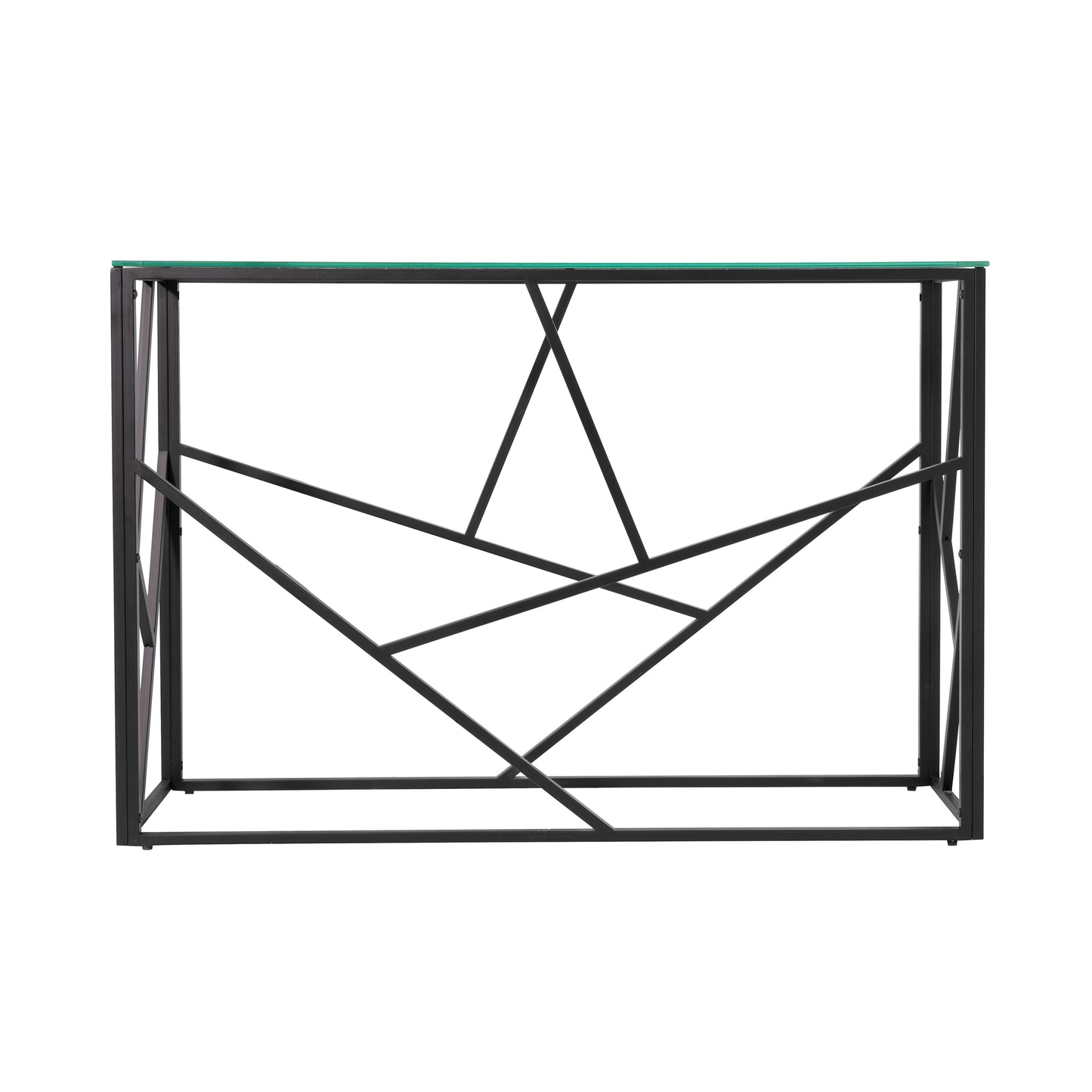 Matt Black Powder Coated. Glass Top Console Table