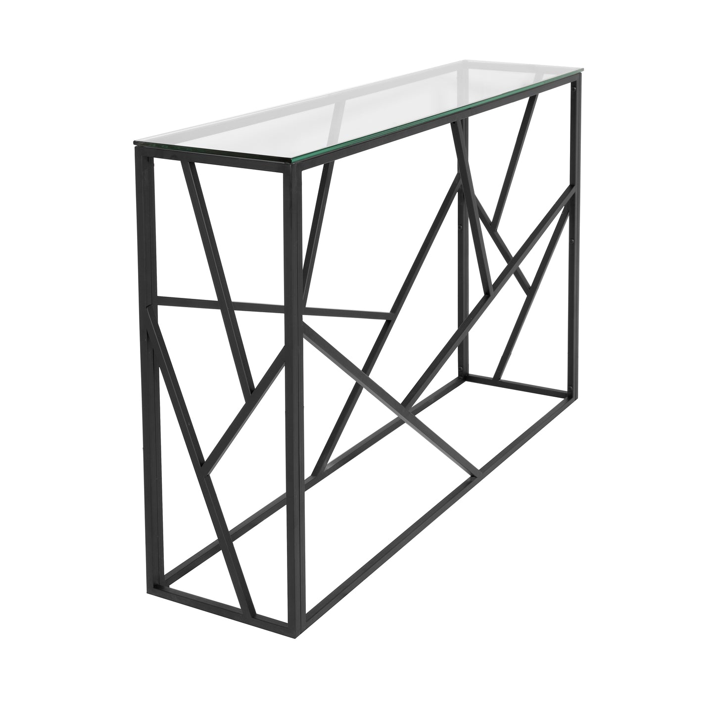 Matt Black Powder Coated. Glass Top Console Table