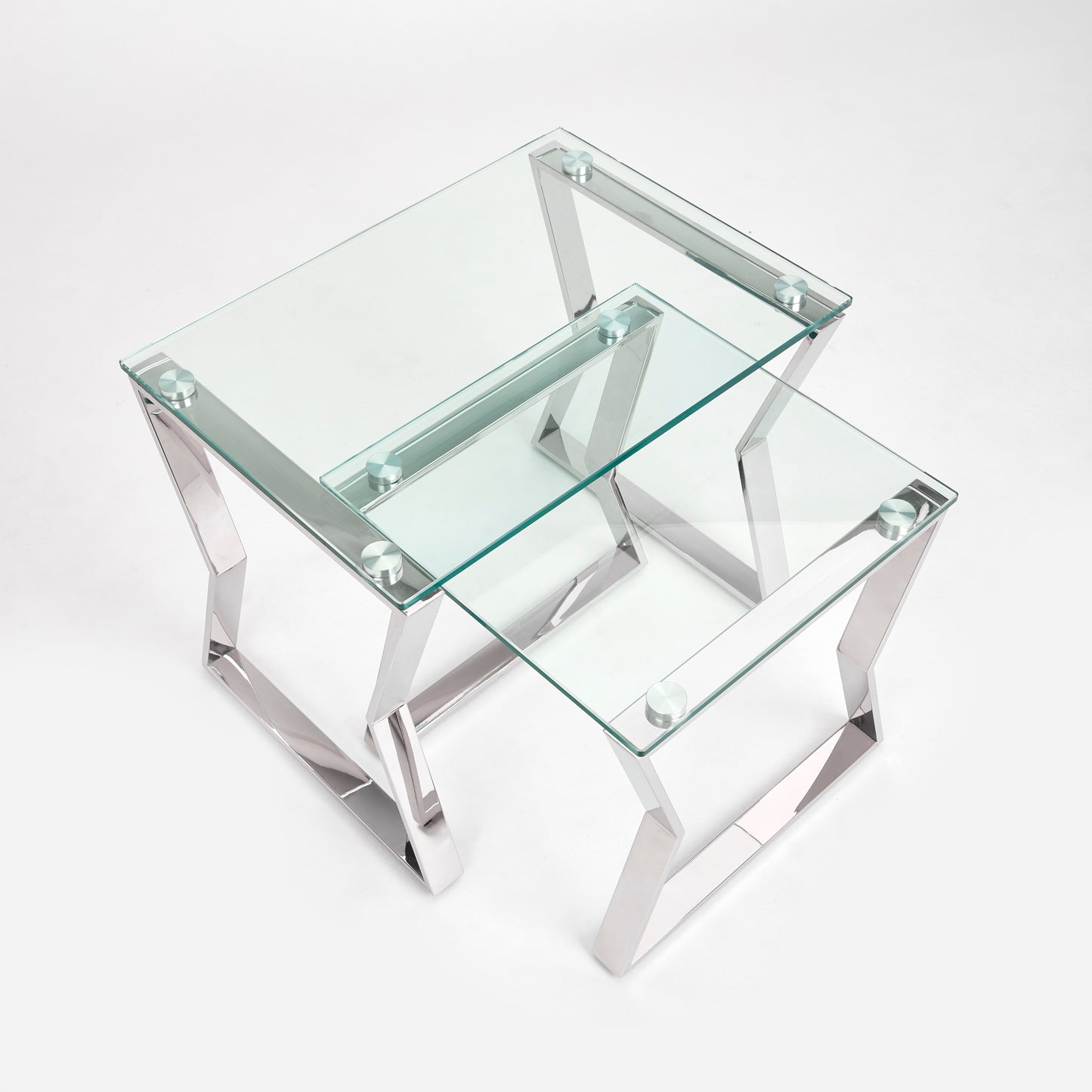 Nesting Glass Top End Tables with Chrome Base